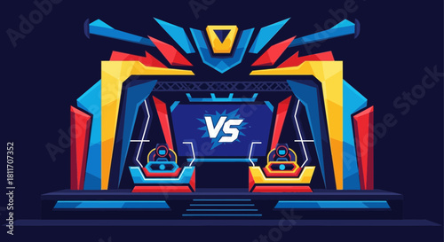 Dynamic gaming arena stage with futuristic design elements, perfect for esports tournaments, live streaming, and virtual reality competitions, bold and vibrant