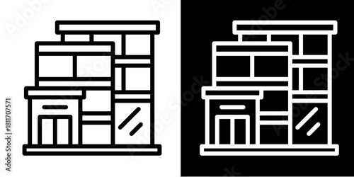 Supermarket Building  Icon Set White Style Collection

