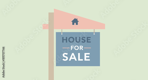 Charming house for sale sign: Find your dream home, real estate opportunity, property investment, modern design, vector graphics, selling homes, new listing
