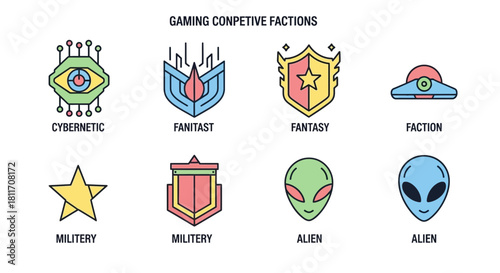 Gaming Competitive Factions, Fantasy Cybernetic Alien and Military Badges for Esports Teams, Online Games, Streaming, and Social Media Profile Avatars