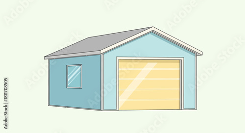 Charming detached garage with a yellow door evokes suburban dreams and DIY projects, perfect for home improvement and storage solutions in a modern design