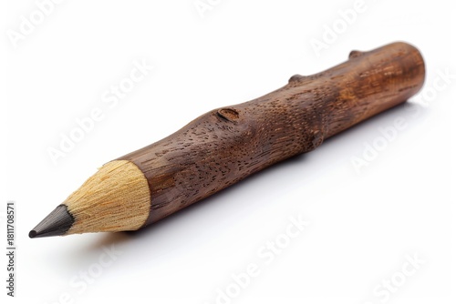 Handmade Wooden Pencil Isolated on White Background for Creative Product Mockups