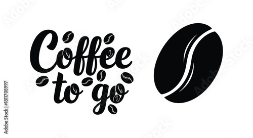 Black and white coffee illustration featuring beans and handwritten typography