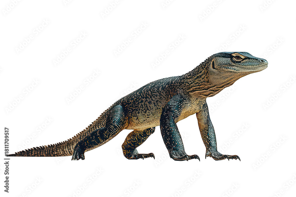 Obraz premium Reptile walks. Textured skin, head, and tail in view against black