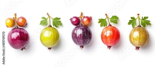 Fresh Gooseberries Set on White Background for Healthy Living Promotions