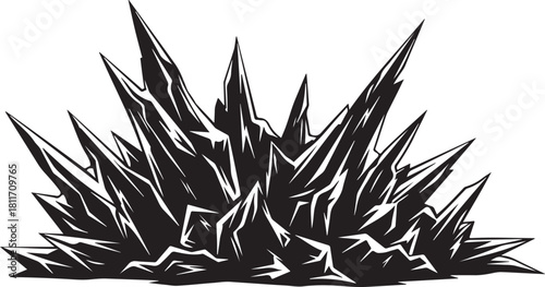 Crystal Cluster Sharp Spikes Vector Illustration

Crystal Formation Black and White Graphic Design

Crystal Ground Spikes Abstract Rock Illustration