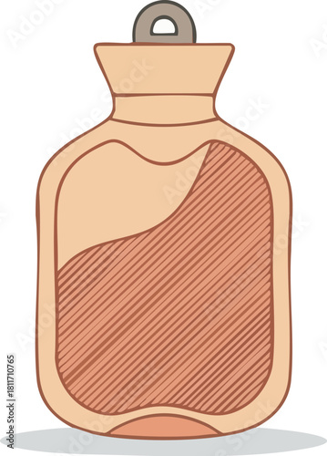 A cartoon illustration of a partially filled, peach-colored hot water bottle with a stopper, isolated on a white background.