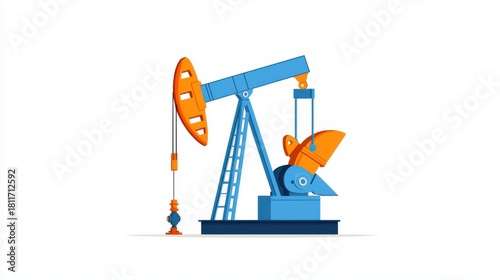 Minimalistic Flat Illustration of an Oil Pump Jack in Vibrant Colors