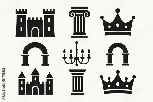 Medieval Castles and Royal Symbols Icons