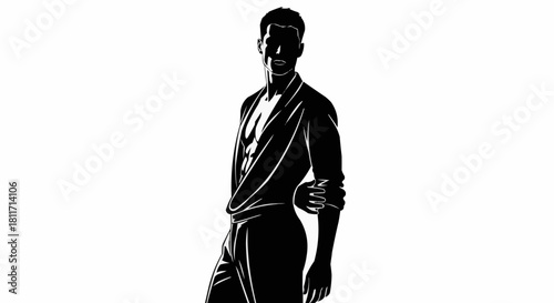 Mysterious Silhouette of a Man in a Suit with Arm Around Waist.