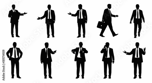 Silhouetted Businessmen in Various Poses - A Study in Corporate Presentation.