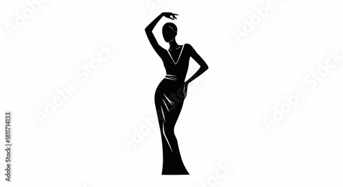 Elegant silhouette of a woman in a flowing gown posing gracefully.