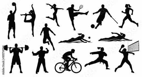 Collection of Silhouettes Representing Diverse Sports and Athletic Activities.