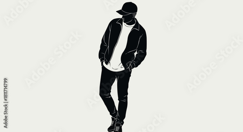 Silhouette of a Stylish Man in Casual Outfit with Cap.