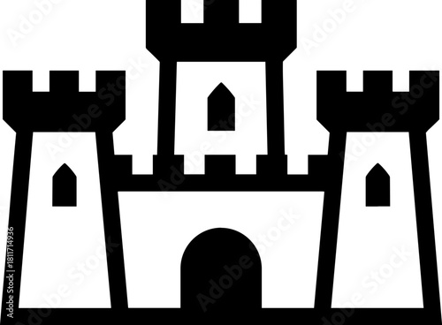 Fortress icon in black and white on white background