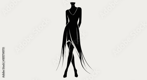 Elegant silhouette of a woman in a flowing black dress.
