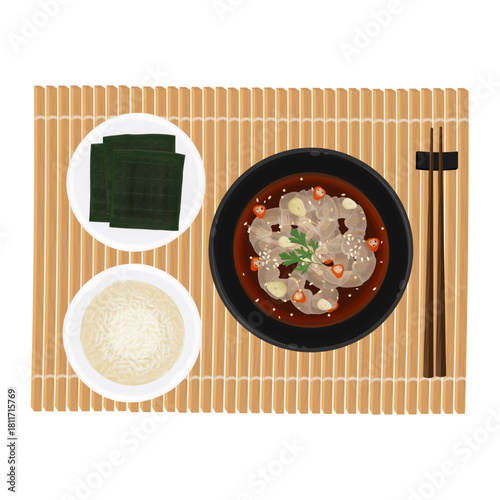 Vector Illustration Logo Clip art Top View Saewoo Jang Pickled Shrimps 