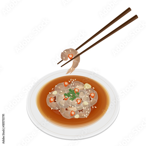 Vector Illustration Logo Clip art Ready to eat Saewoo Jang Korean Raw Marinated Shrimp