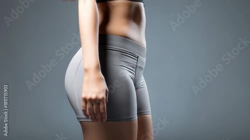 Stylish gray shorts showcase fitness and comfort during workout session in modern studio