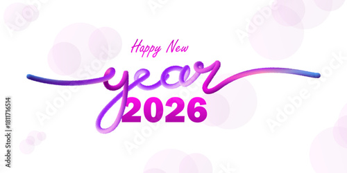 Happy new year 2026 text with glowing purple liquid effect on