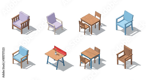 Isometric Furniture Collection Stylish Chairs and Tables for Interior Design Projects