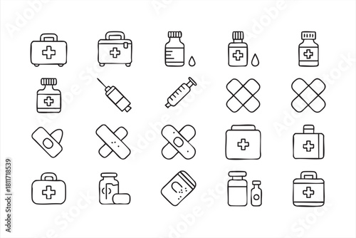 Clinical supply outline icons for hospital dashboards and telemedicine apps