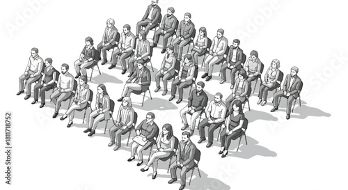 Diverse group of people sitting in chairs attentively attending meeting