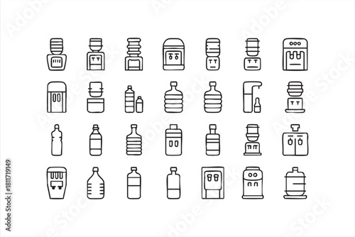 Water cooler and jug icon set for UI platforms and beverage workflows