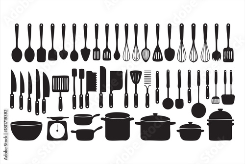 Culinary utensil silhouette collection for digital cooking interfaces