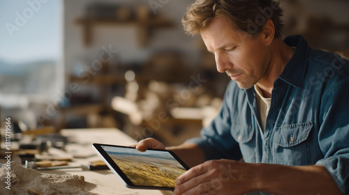 An online tutorial showing how to replace a screen on a repairable tablet, tools neatly arranged beside the device — digital education, accessible repair guides, and democratized technology