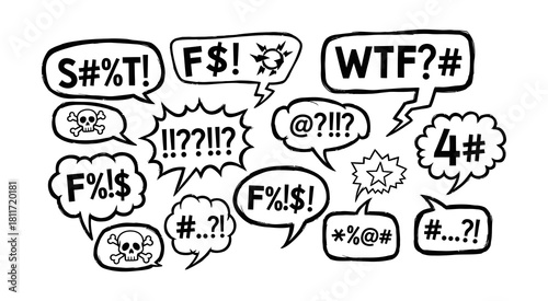 Hand drawn comic book style exclamations and swear words speech bubbles set