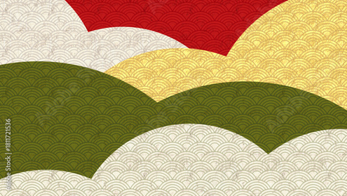 和紙の質感に金色の青海波柄を施したシンプルで高級感のある和風デザイン背景。Calm and Luxurious Japanese Seigaiha Wave Background with Gold Accents and Soft Washi Texture.