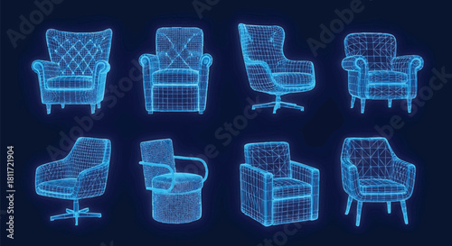 Virtual Reality Furniture Digital Design Hologram of Armchairs and Seating Options