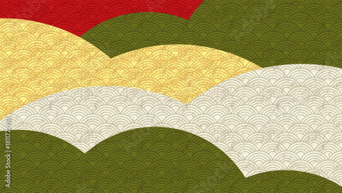 金色のアクセントを加えた青海波と和紙風テクスチャによる高級和風バックグラウンド。“Minimal Luxury Japanese Seigaiha Pattern with Gold Highlights on Washi Paper Texture”