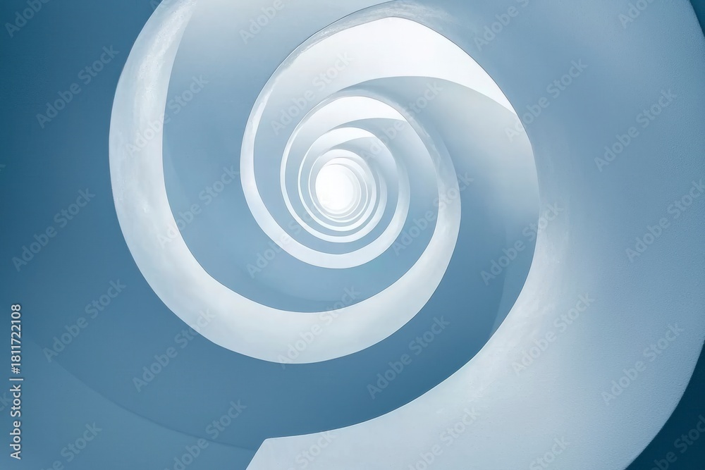 Fototapeta premium Spiral shape design on a blue background with abstract curves and lines