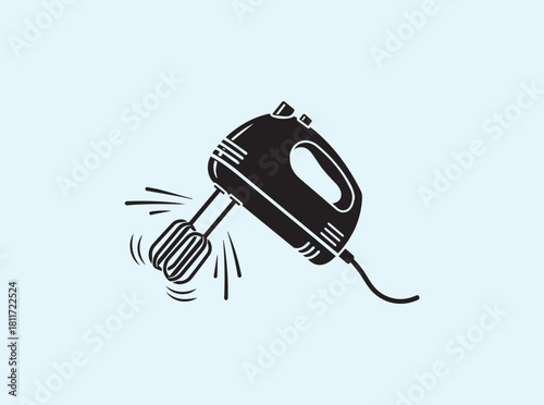 Vector Kitchen Mixer Silhouette With Rotating Beaters And Motion Effects
