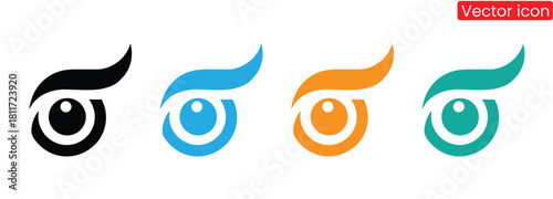 Creative eye logo set in diverse colors for modern branding,Eye icon set. Eyesight symbol. Hide and show password icons. Eyes open and closed vector icons. See and unsee eye icon set.