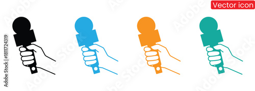 Colorful microphone icons for news reporting and interviews,Microphone Icons set. variant microphone icon. Karaoke mic. Podcast microphone. web and mobile icons. vector illustration. Mic icon set.