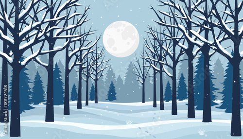 Winter Forest Night Scene