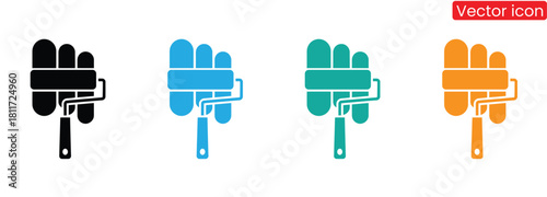 Colorful paint rollers for modern home improvement projects,Paint icons. Painting tools solid icon set. Paintbrush, palette, roller, silhouette icons.paint roller icon set. Roller painter icons. 
