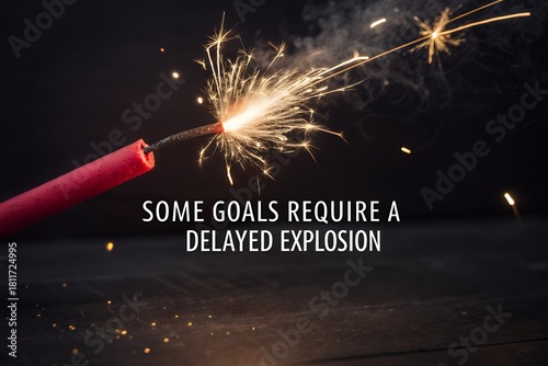 A single lit firecracker with a long fuse burning