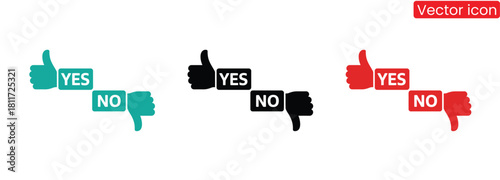 Web Yes or no decision thumbs up thumbs down choices icons,Yes no icon. On off switch vector set. Green yes icon. Isolated yes no vector icons. 