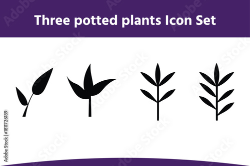 Three potted plant and watering can illustration icon set