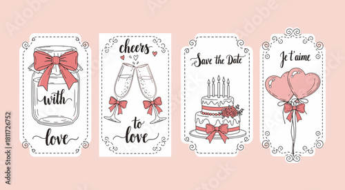 Elegant wedding invitation design elements with romantic flourishes and floral accents