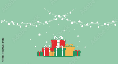 Cheerful Santa Claus Merry Christmas Greeting Card and Banner