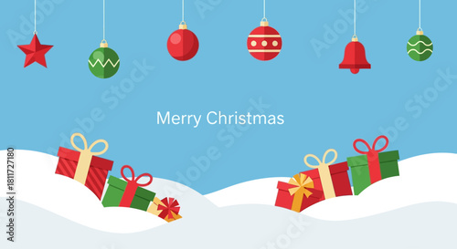 Cheerful Santa Claus Merry Christmas Greeting Card and Banner