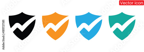 Colorful security shields for data protection and antivirus,Black shield icon with a check mark.Security symbol with a check mar. Represents protection,safety and security. shield and check mar design