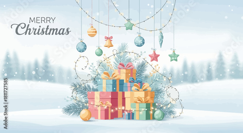 Cheerful Santa Claus Merry Christmas Greeting Card and Banner