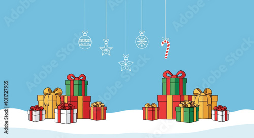 Cheerful Santa Claus Merry Christmas Greeting Card and Banner