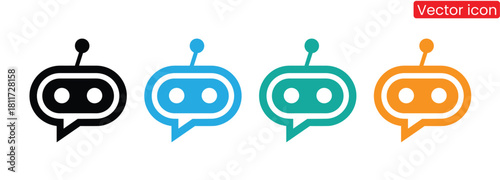 Chat bot assistance icons help with customer communication,Chat bot icon. Support bot. Cute smiling robot with headset. The symbol of an instant response from the support service. Mobile helper icon.